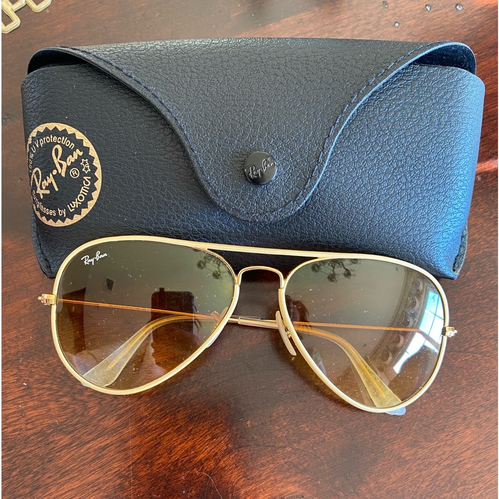 Unique authentic rayban sunglasses soft creamy yellow and gold in color euc